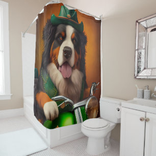 Bernese Mountain Driving Bike St. Patrick's Day Shower Curtain
