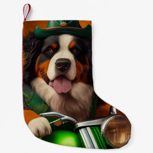 Bernese Mountain Driving Bike St. Patrick's Day Small Christmas Stocking