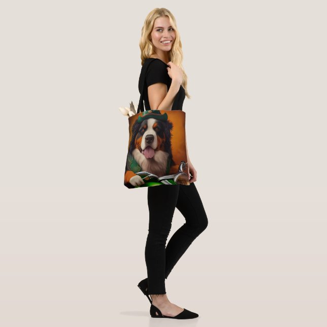 Bernese Mountain Driving Bike St. Patrick's Day Tote Bag (On Model)
