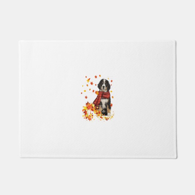 Bernese Mountain Fall Red Scarf Autumn Leaf Gift D Doormat (Front)