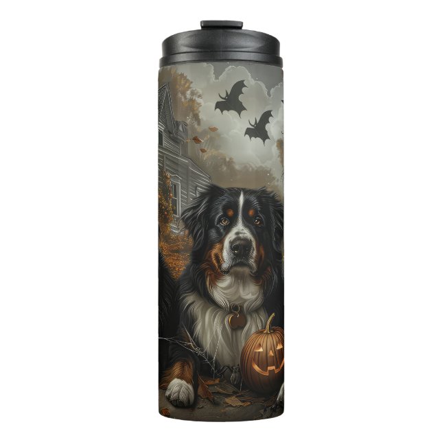Bernese Mountain Halloween Night Doggy Delight Thermal Tumbler (Front)