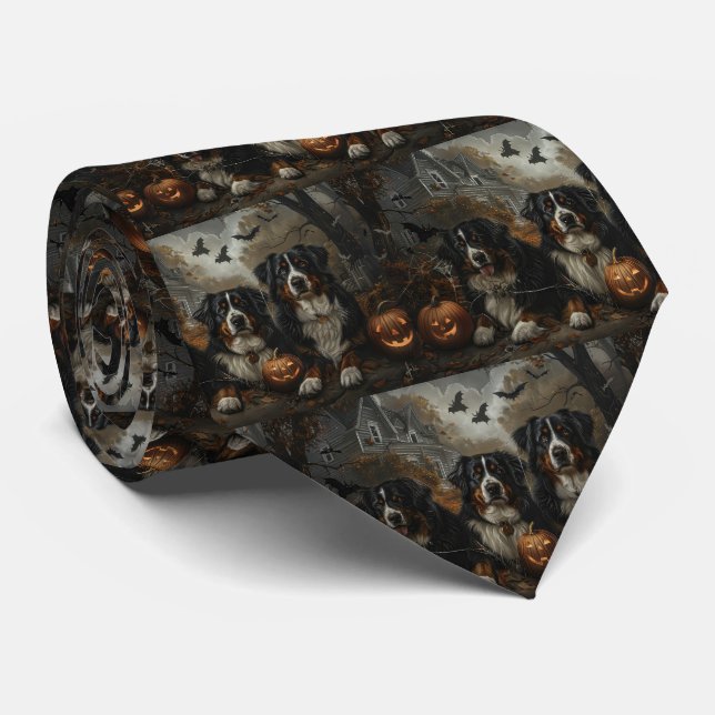 Bernese Mountain Halloween Night Doggy Delight Tie (Rolled)