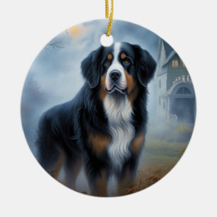 Bernese Mountain Halloween Scary Ceramic Tree Decoration