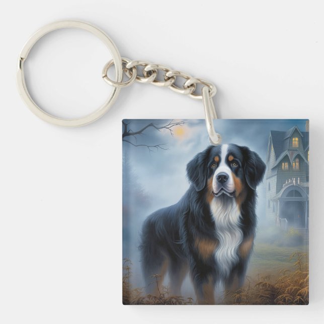 Bernese Mountain Halloween Scary Key Ring (Front)