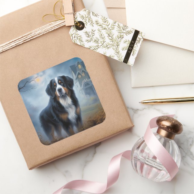 Bernese Mountain Halloween Scary Square Sticker (Gifting)