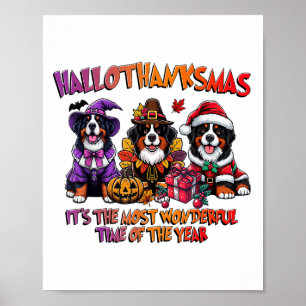 Bernese Mountain Halloween Thanksgiving Christmas Poster