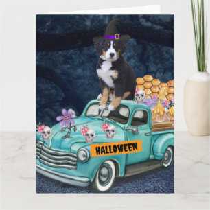 Bernese Mountain Halloween Truck Scary Night Card