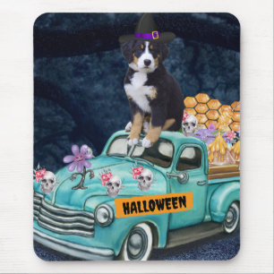 Bernese Mountain Halloween Truck Scary Night Mouse Mat