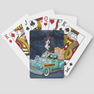 Bernese Mountain Halloween Truck Scary Night Playing Cards