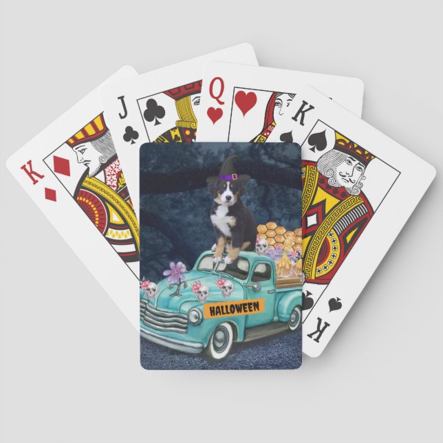 Bernese Mountain Halloween Truck Scary Night  Playing Cards (Back)