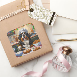 Bernese Mountain Holiday Baking: Festive Christmas Square Sticker