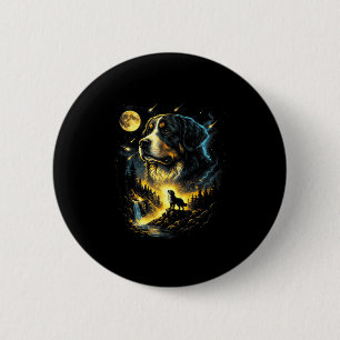 Bernese mountain howling to the moon fantasy dog 6 cm round badge