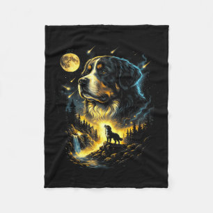 Bernese mountain howling to the moon fantasy dog fleece blanket