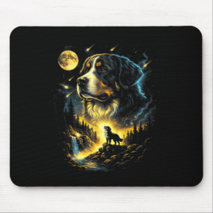 Bernese mountain howling to the moon fantasy dog mouse mat