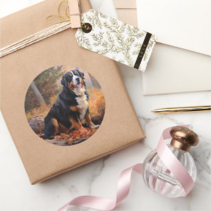 Bernese Mountain in Autumn Leaves Fall Inspire  Classic Round Sticker