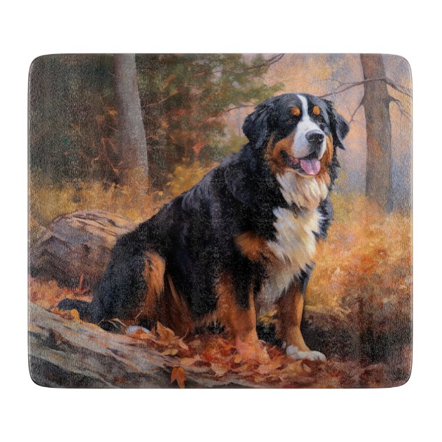 Bernese Mountain in Autumn Leaves Fall Inspire  Cutting Board (Front)