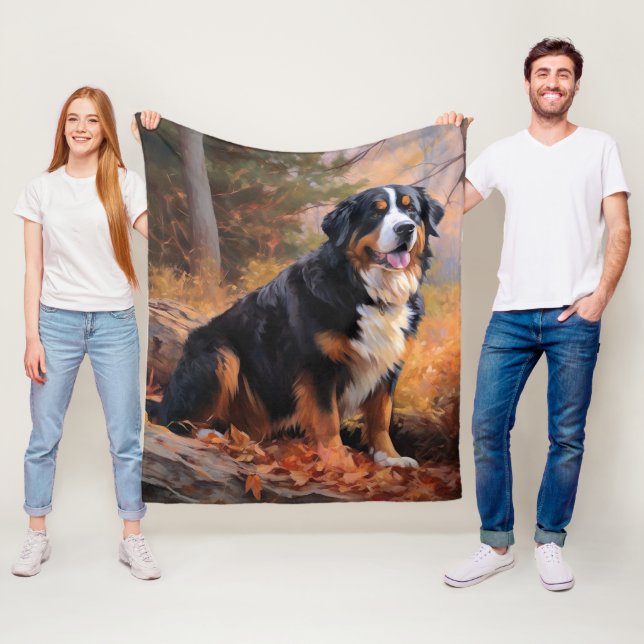Bernese Mountain in Autumn Leaves Fall Inspire  Fleece Blanket (In Situ)