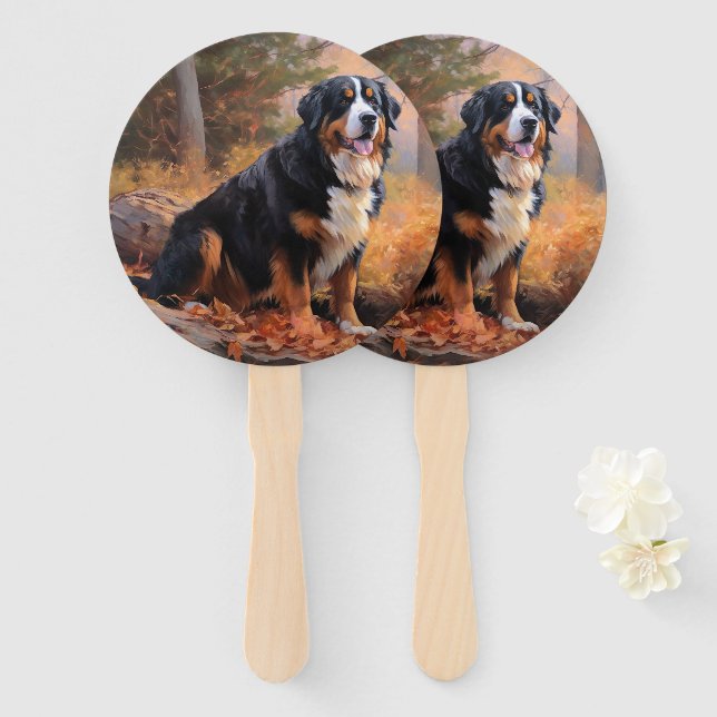 Bernese Mountain in Autumn Leaves Fall Inspire  Hand Fan (Front and Back)