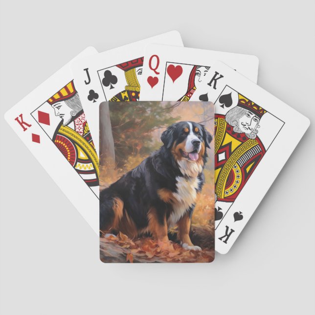 Bernese Mountain in Autumn Leaves Fall Inspire  Playing Cards (Back)