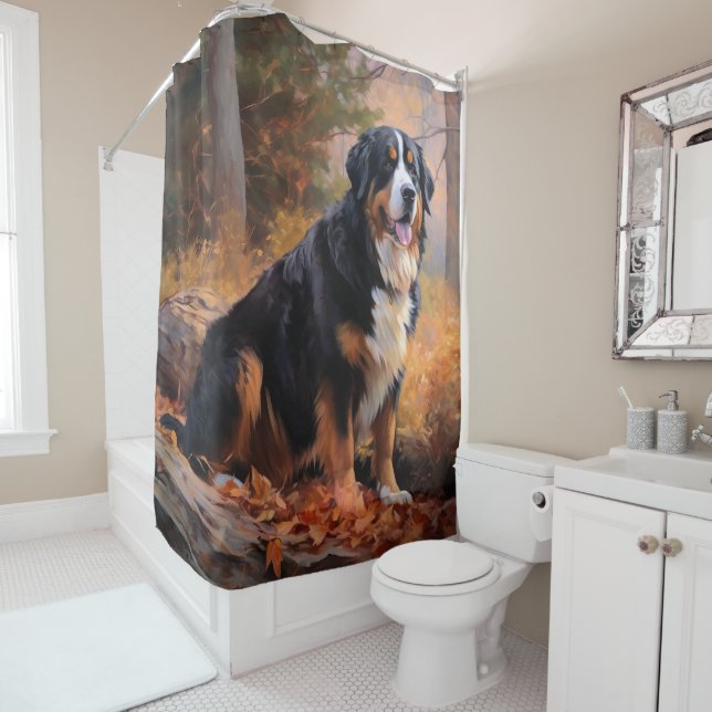 Bernese Mountain in Autumn Leaves Fall Inspire  Shower Curtain (In Situ)