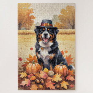 Bernese Mountain In Autumn Leaves Thanksgiving Art Jigsaw Puzzle