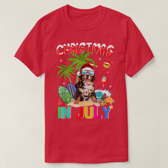 Bernese Mountain in Santa Hat Sunglasses Christmas T-Shirt (Design Front)