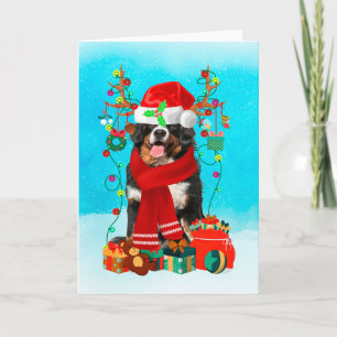 Bernese Mountain in snow with Christmas gifts  Card