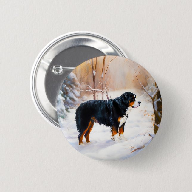 Bernese Mountain Let It Snow Christmas  6 Cm Round Badge (Front & Back)