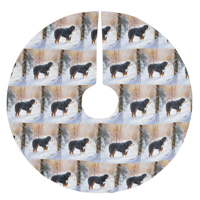 Bernese Mountain Let It Snow Christmas  Brushed Polyester Tree Skirt (Front)
