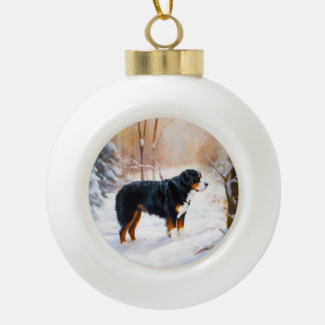 Bernese Mountain Let It Snow Christmas  Ceramic Ball Christmas Ornament (Front)