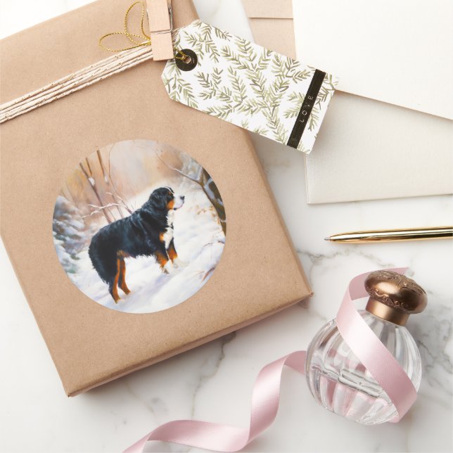 Bernese Mountain Let It Snow Christmas  Classic Round Sticker (Gifting)