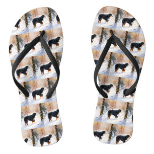 Bernese Mountain Let It Snow Christmas Flip Flops