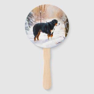 Bernese Mountain Let It Snow Christmas  Hand Fan