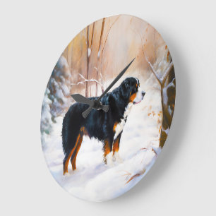 Bernese Mountain Let It Snow Christmas Large Clock