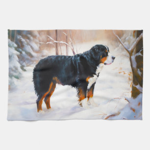 Bernese Mountain Let It Snow Christmas  Tea Towel