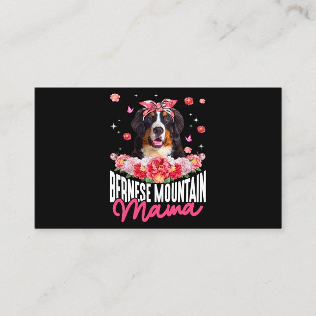 Bernese Mountain Mama Flower Bandanna Dog Lover Mo Business Card (Front)