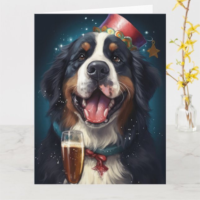 Bernese Mountain New Year Card (Yellow Flower)
