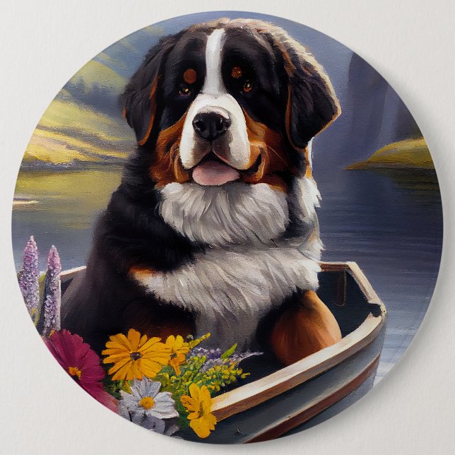 Bernese Mountain on a Paddle: A Scenic Adventure 6 Cm Round Badge (Front)