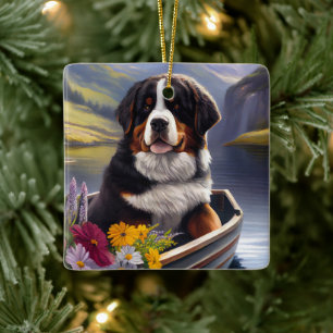 Bernese Mountain on a Paddle: A Scenic Adventure Ceramic Ornament