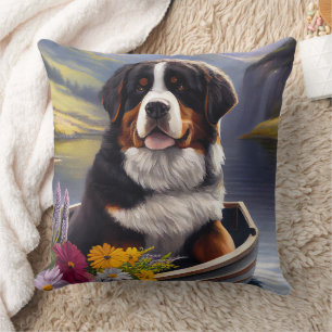 Bernese Mountain on a Paddle: A Scenic Adventure Cushion