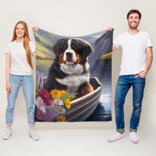 Bernese Mountain on a Paddle: A Scenic Adventure Fleece Blanket