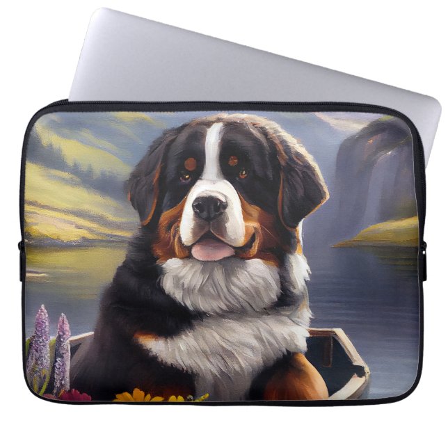 Bernese Mountain on a Paddle: A Scenic Adventure Laptop Sleeve (Front)