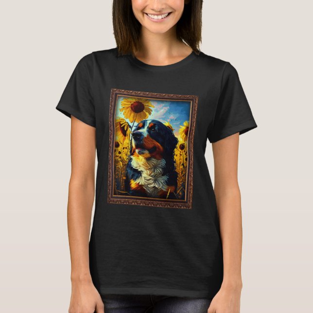 Bernese Mountain Painting Sunflower Flower Mom Wom T-Shirt (Front)