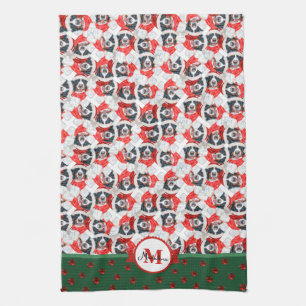 Bernese Mountain Pattern Monogram Christmas Dog Tea Towel