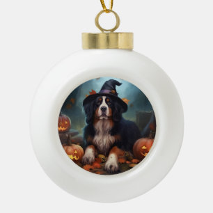 Bernese Mountain Pumpkins Halloween Scary Ceramic Ball Christmas Ornament