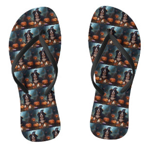 Bernese Mountain Pumpkins Halloween Scary Flip Flops