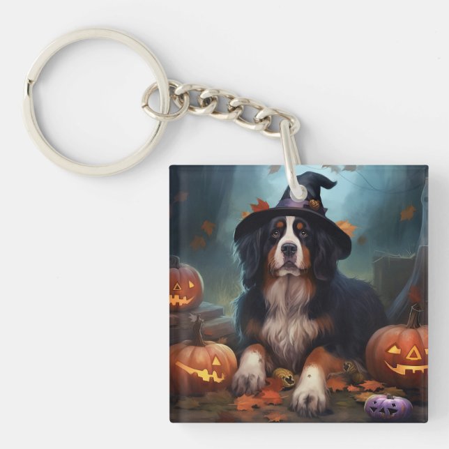 Bernese Mountain Pumpkins Halloween Scary Key Ring (Front)