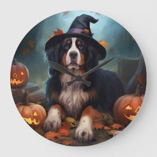 Bernese Mountain Pumpkins Halloween Scary Large Clock
