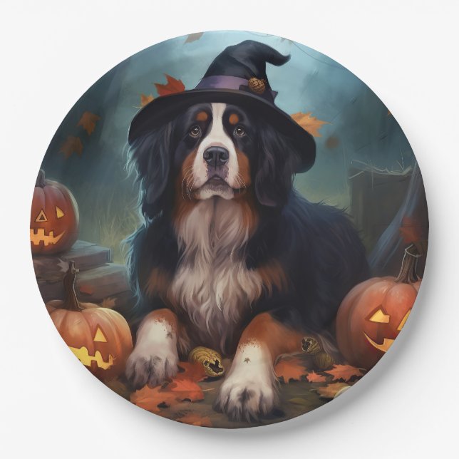 Bernese Mountain Pumpkins Halloween Scary Paper Plate (Front)