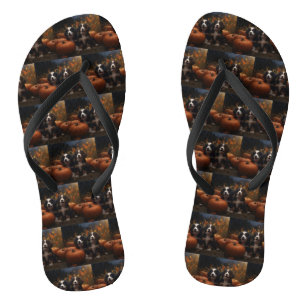 Bernese Mountain Puppy Autumn Delight Pumpkin Flip Flops